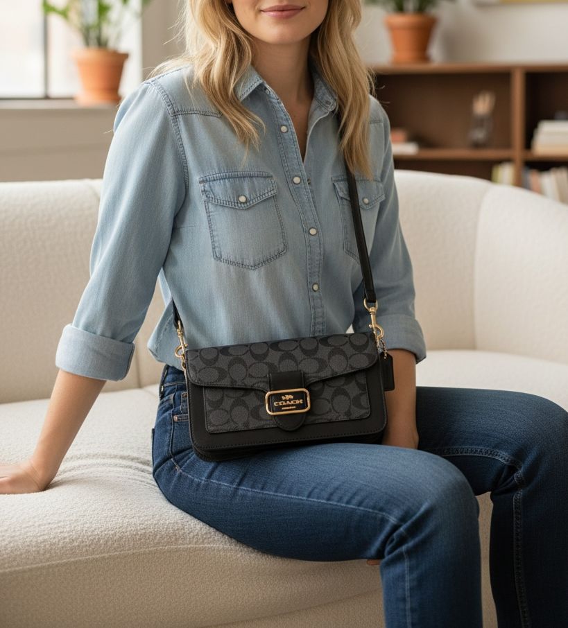 Coach Sling Bag Tan Luxury Imported Women Shoulder Bag India