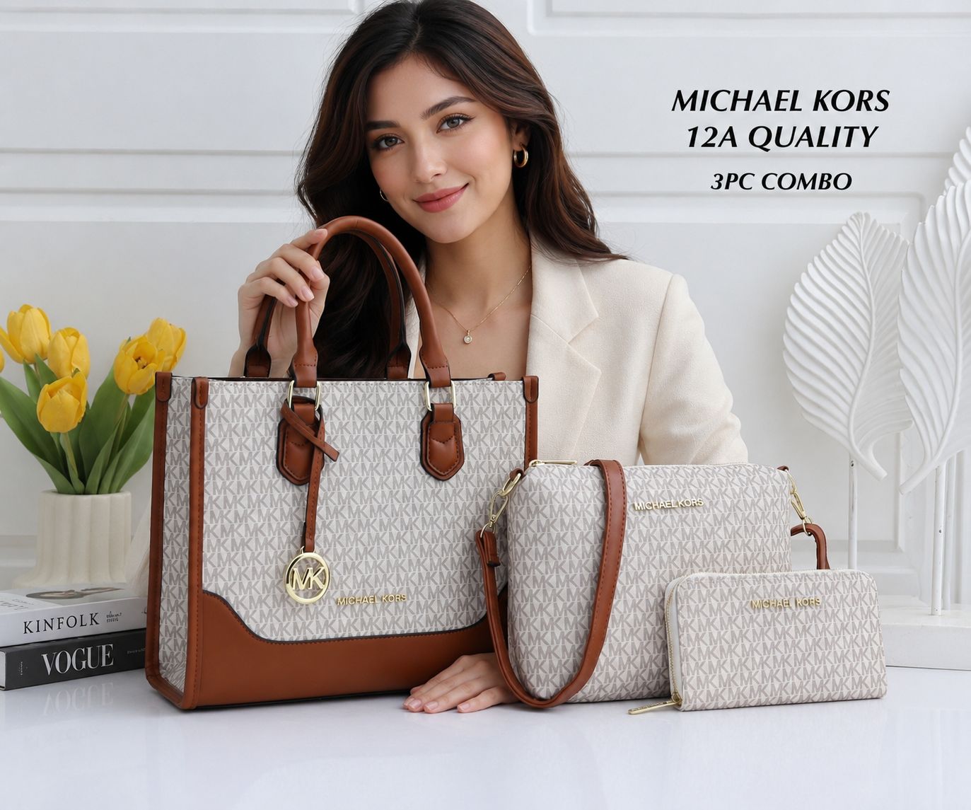 MK 3 Piece Combo Set Tote Handbag Sling Wallet Branded Bag