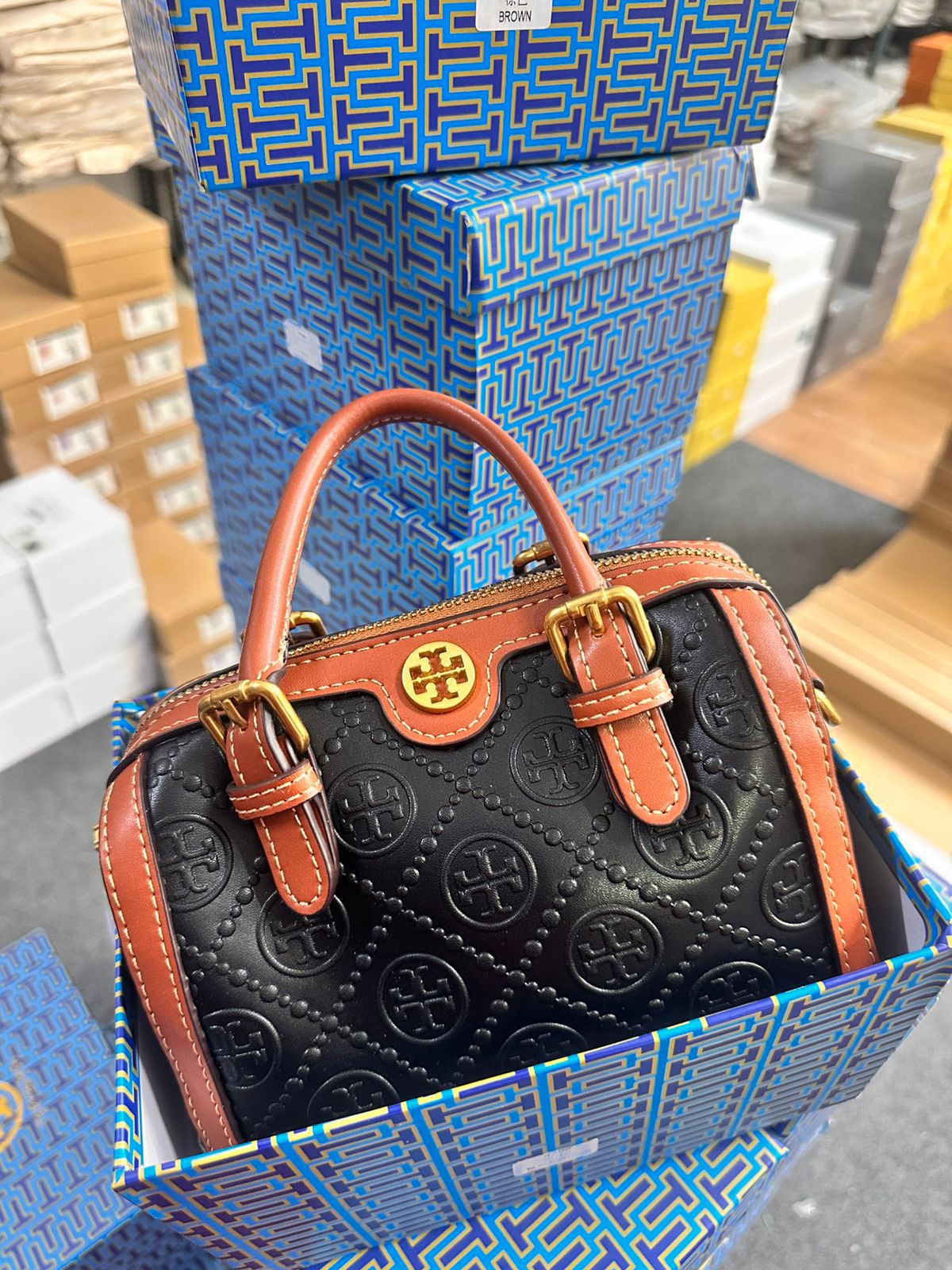 Tory Burch Speedy Bag Black With Tan Luxury Designer Branded Bag