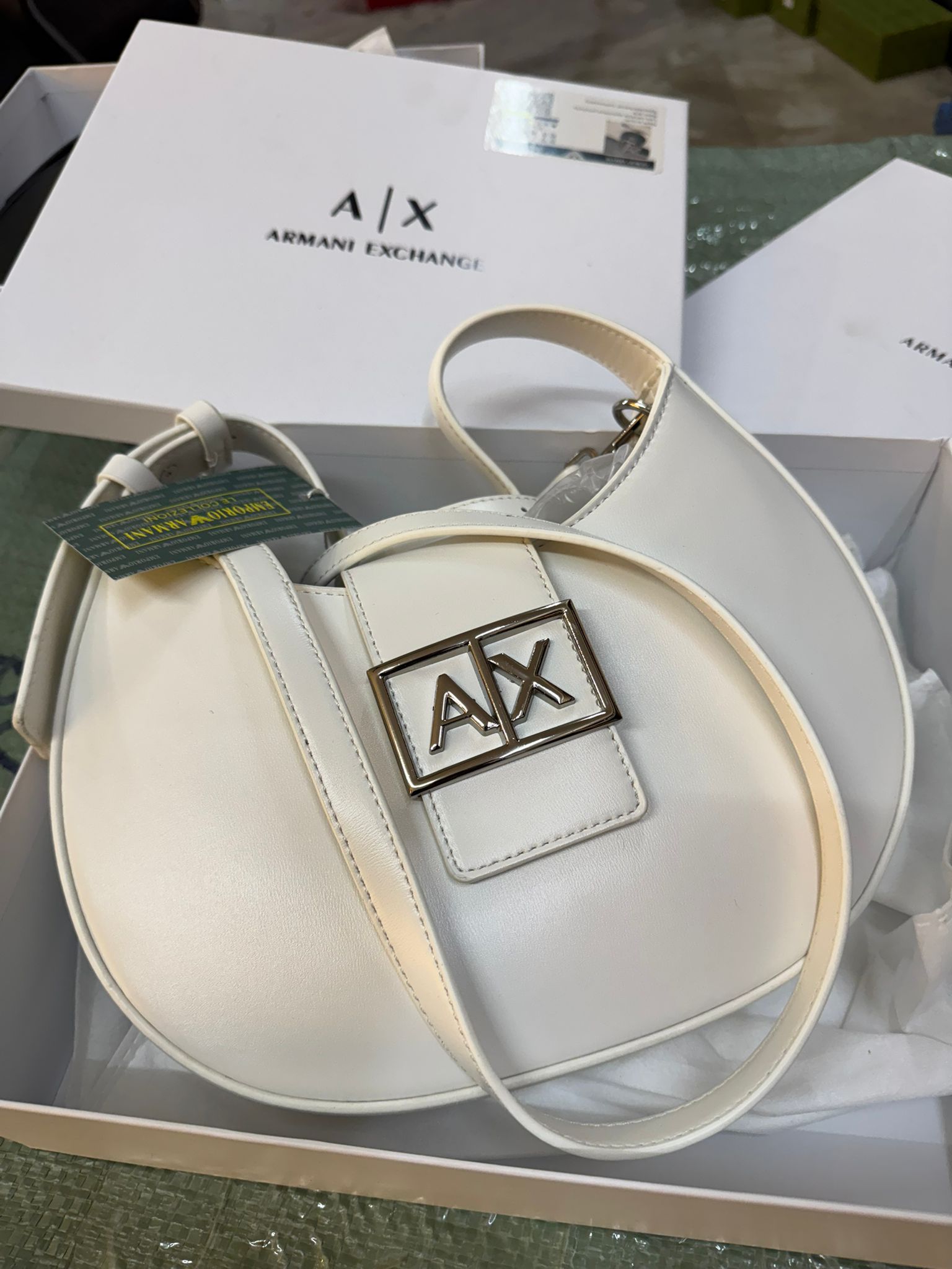 Armani Exchange Shoulder Bag Neutral Tone On Tone Luxury Handbag