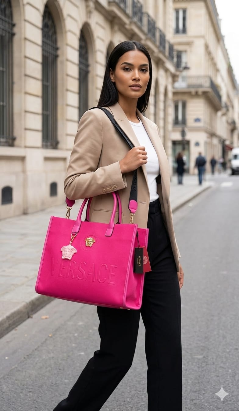 Versace Denim Tote Bag Pink Premium Quality Women Luxury Handbag