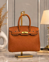Hermes Luxury Leather Bag Orange with charm lock key holder twilly scarf - PR Collection