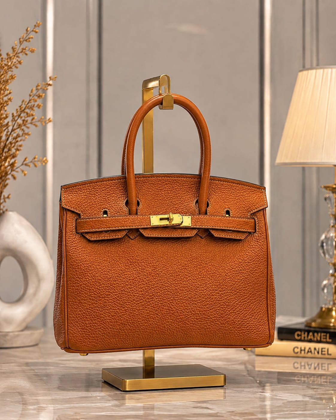 Hermes Luxury Leather Bag Orange with charm lock key holder twilly scarf - PR Collection