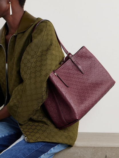 Gucci Emblem Embossed Tote Bag Wine with dustbag 38cm - PR Collection