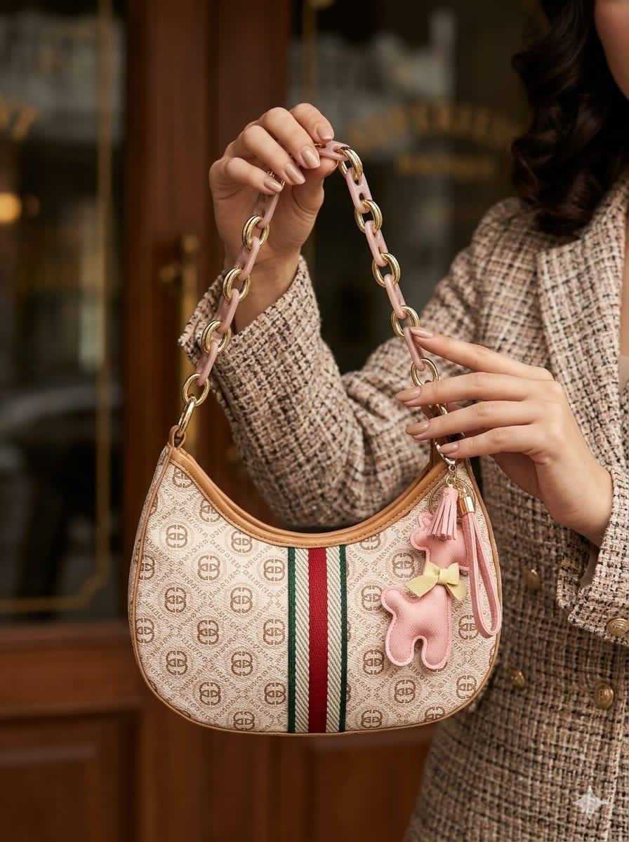 Cute Elegant Shoulder Bag Brown premium leather - PR Collection