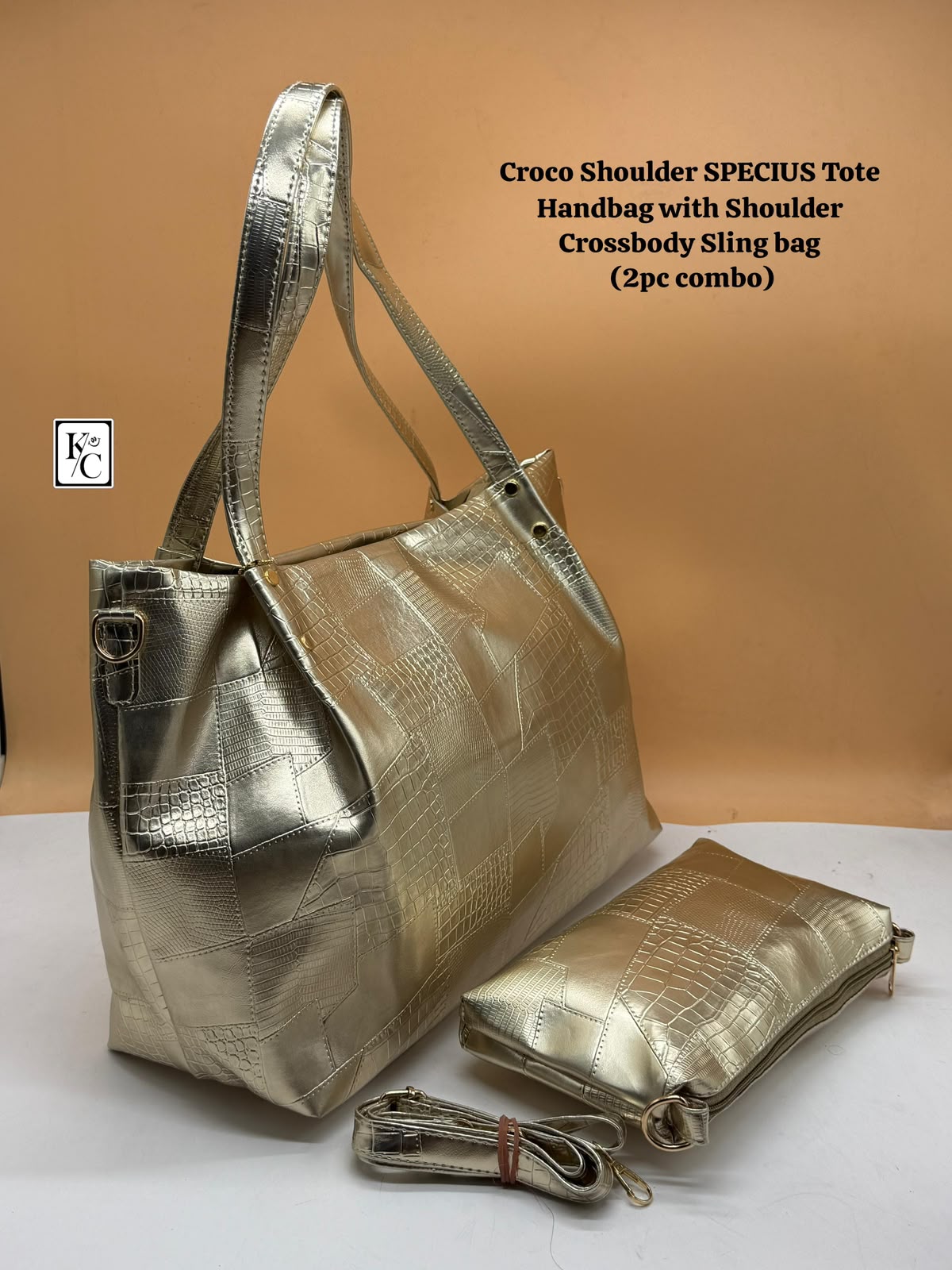 Croco Specius Tote Handbag Sling Bag 2Pc Combo Check pattern imported - PR Collection