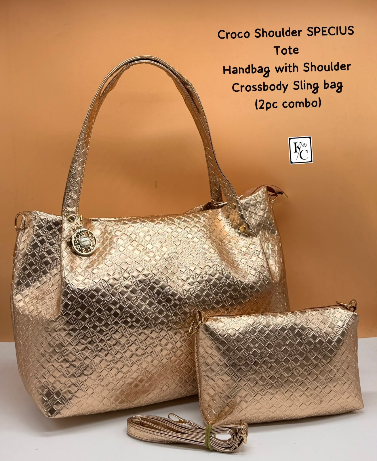 Croco Specius Tote Handbag Sling Bag 2Pc Combo Rose Gold women bag - PR Collection