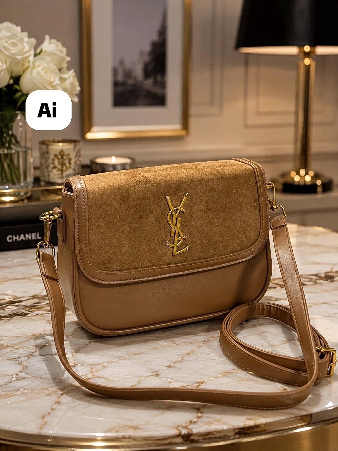 Imported Premium Brown Luxe Flap Sling Bag