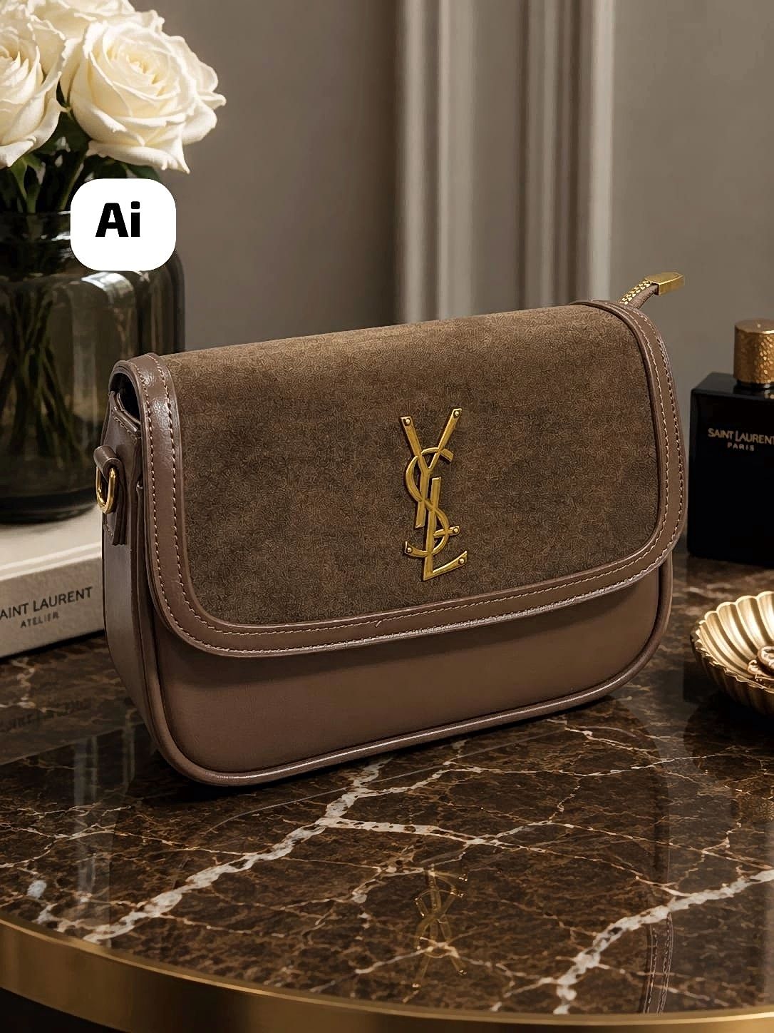 Imported Premium Brown Luxe Flap Sling Bag