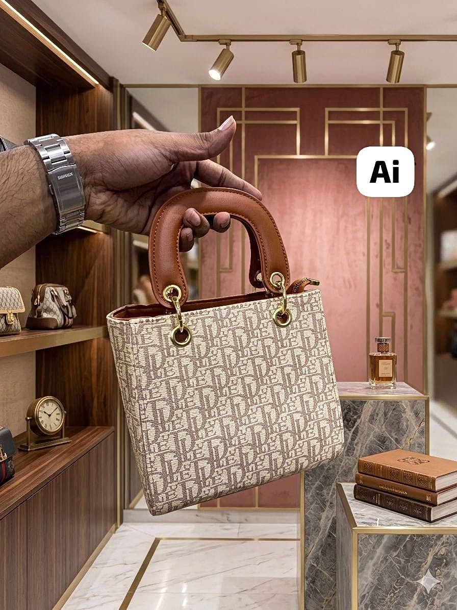 Imported Premium Monogram Mini Tote Sling Bag Beige Luxury Women