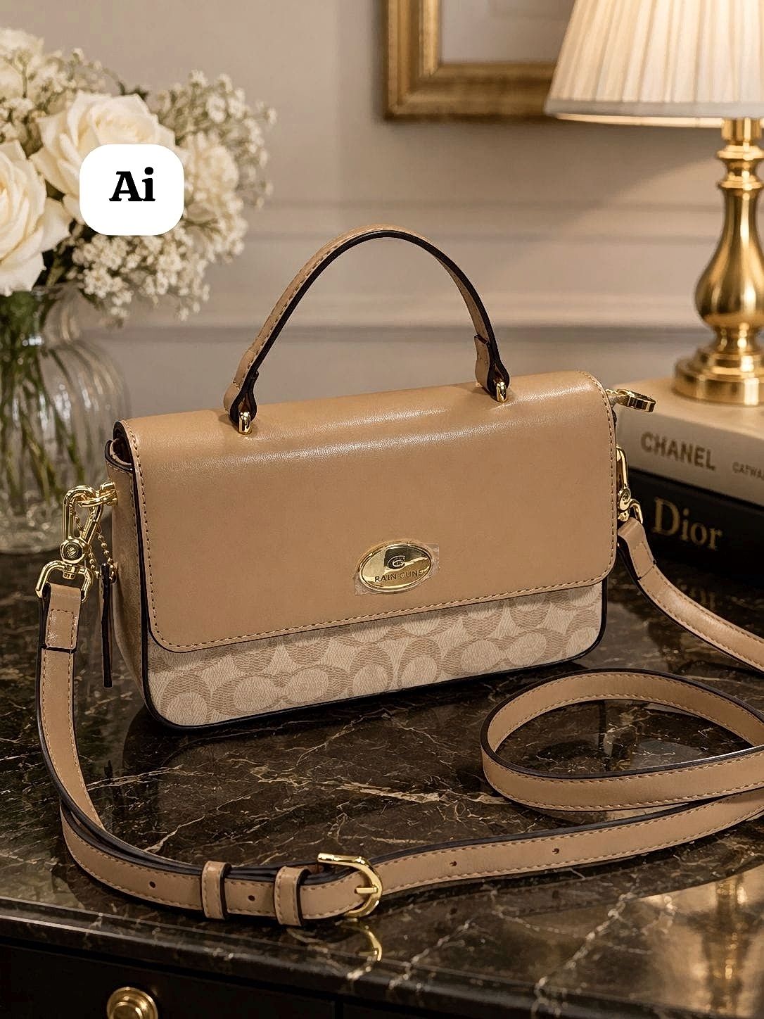 Imported Beige Luxe Crossbody Sling Bag Back View Luxury Women Bag