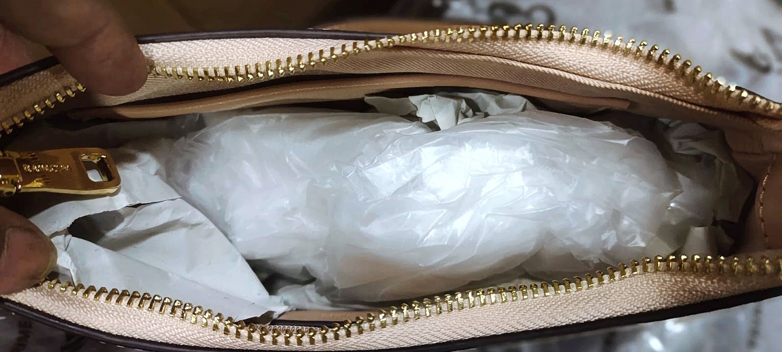 Imported Premium Beige Monogram Sling Bag Interior View India