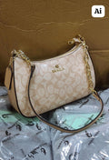 Imported Premium Beige Monogram Sling Bag Gold Chain Strap Women