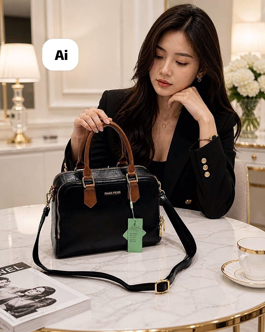 Imported Premium Leather Handbag Sturdy Handle Luxury Women Bag