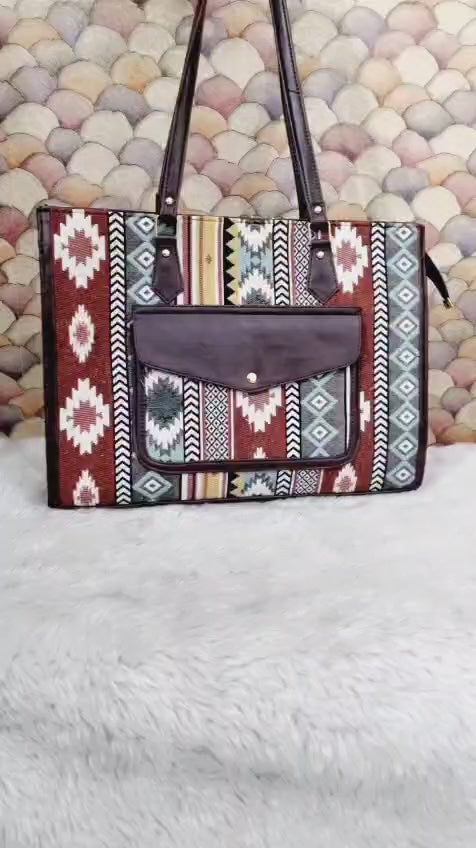 Jacquard Plush Tote Bag with Matching Pouch
