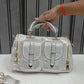 Women's Imported Fashion Designer Rhinestone Embellished Boston Handbag | Dual Pocket Gold Hardware Party Bag