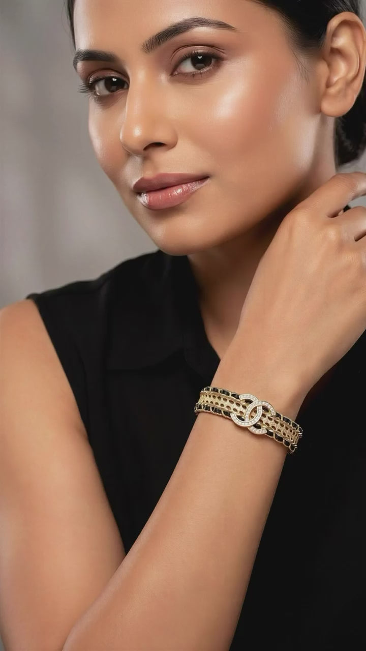 Premium Crystal and Leather Cuff Bracelet - Statement Jewellery