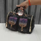 Women's Imported Fashion Designer Rhinestone Embellished Boston Handbag | Dual Pocket Gold Hardware Party Bag