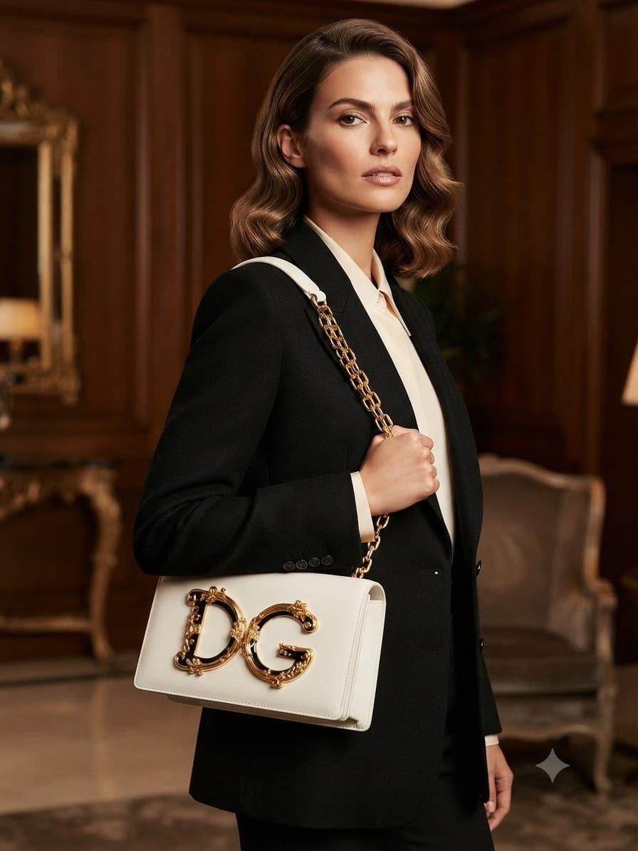 Women Premium Luxury Sling Bag White DG Style With Box Dust Cover 22x14 cm India
