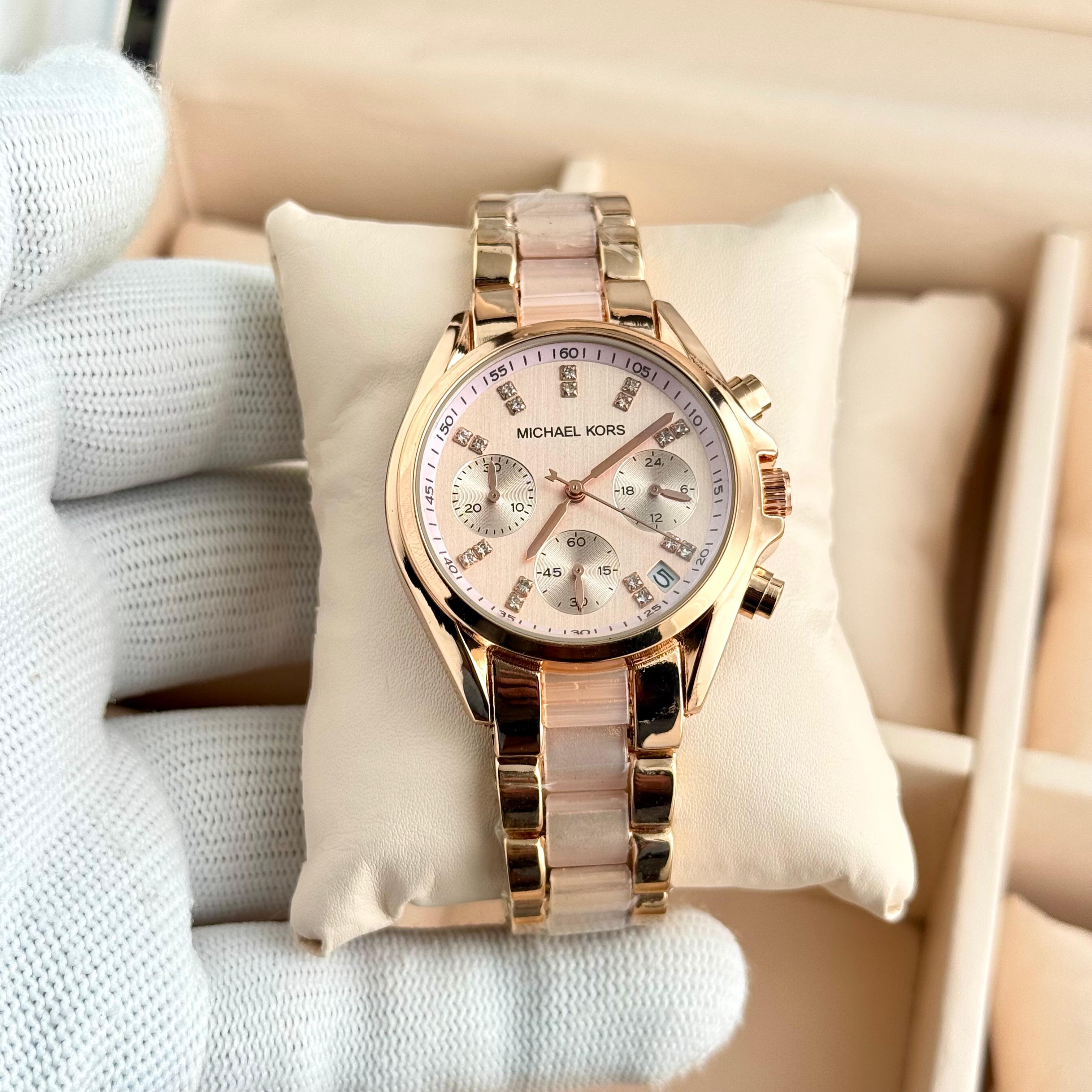 Michael Kors MK chronograph watch D2 Swiss quartz movement metal belt women luxury timepiece India