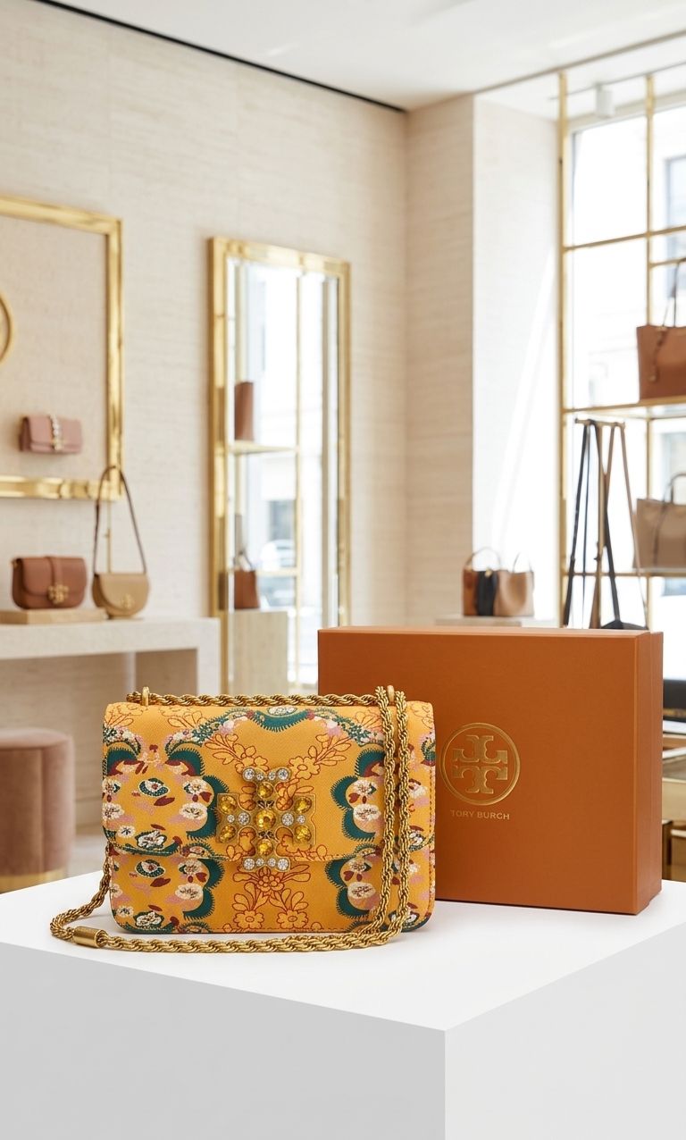 Luxury brocade leather bag for women with branded box and dust bag