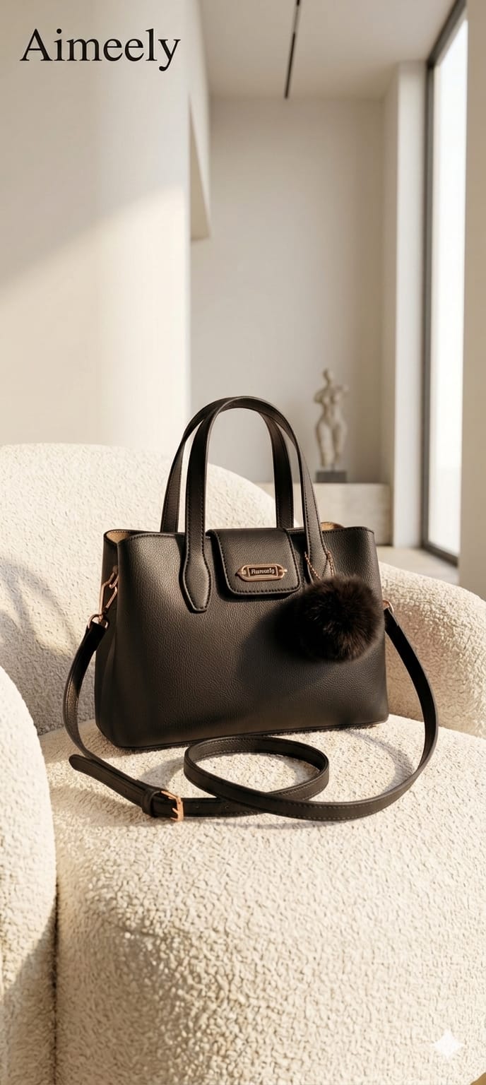 Aimeely Luxe Top Handle Satchel Black Premium Quality Women India
