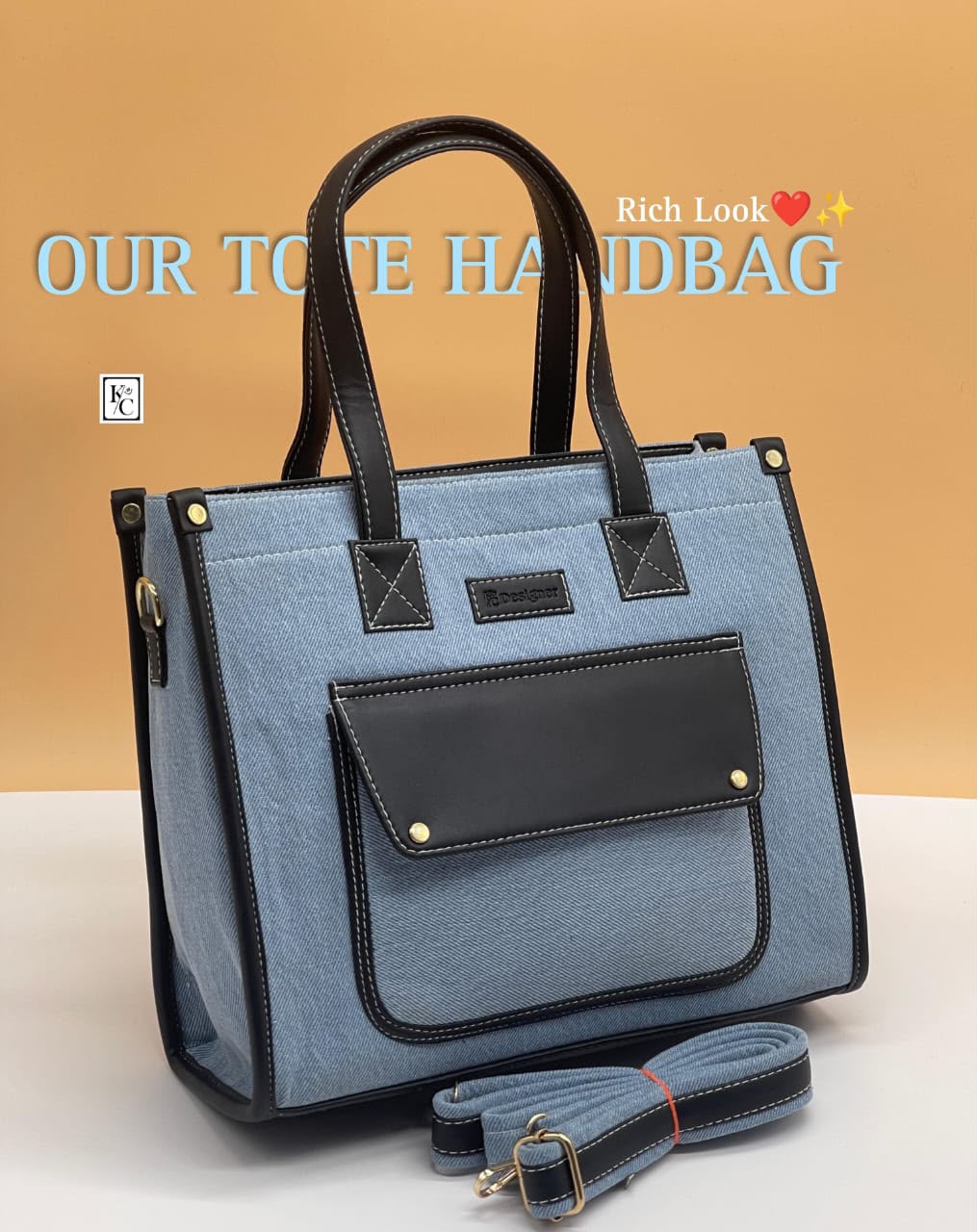 Women Denim Handbag Tan Color Front Pocket Shoulder Bag Daily Use