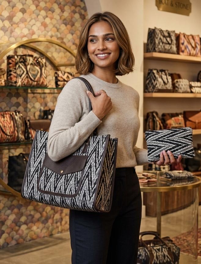 Jacquard Plush Tote Bag with Matching Pouch - PR Collection