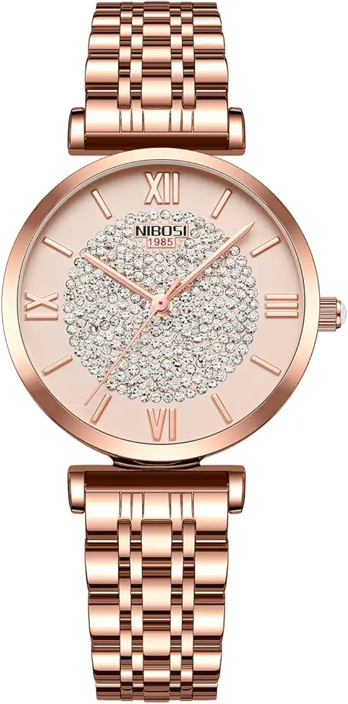 NIBOSI Trending Watch Women Diamond Rose Gold Stylish - PR Collection