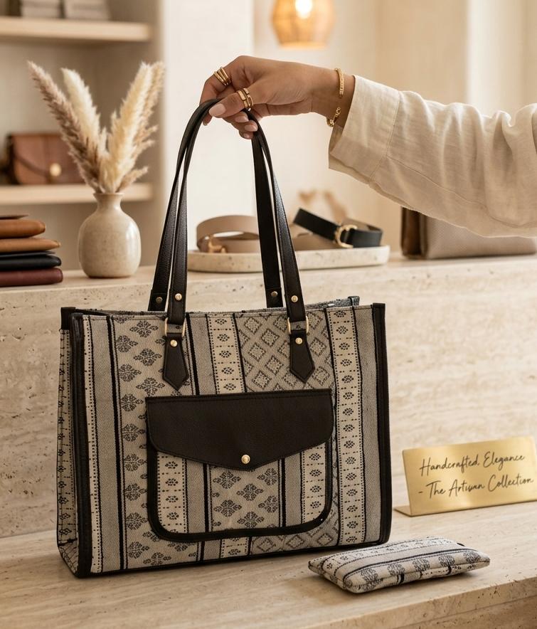 Jacquard Plush Tote Bag with Matching Pouch - PR Collection