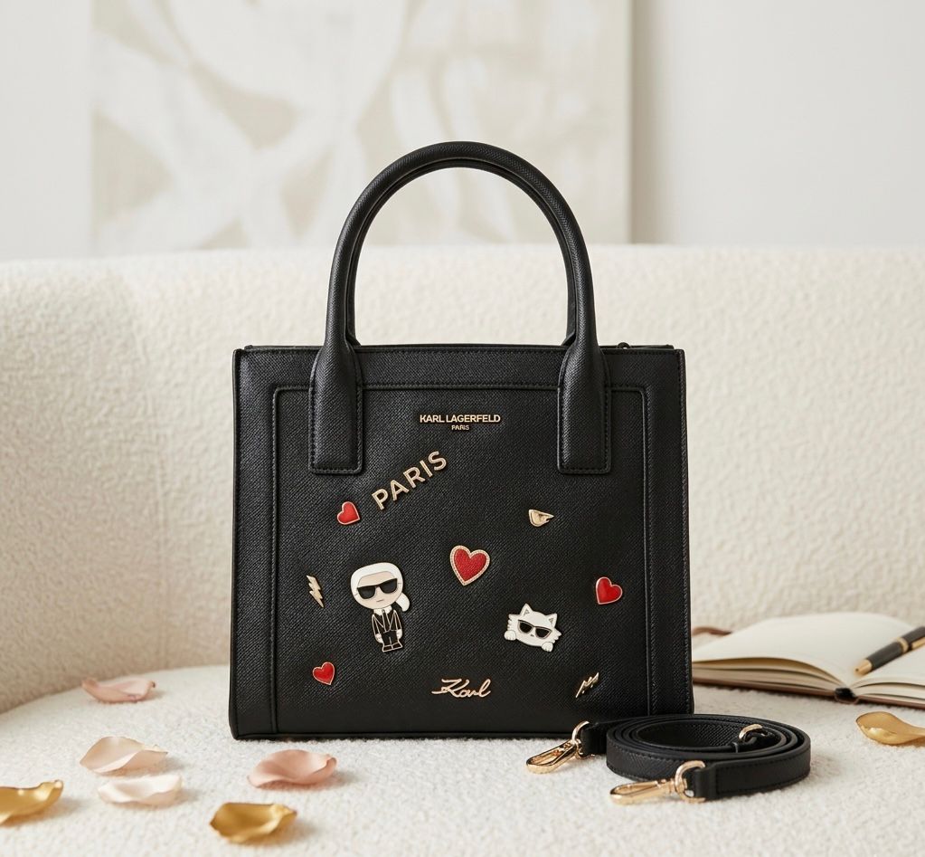 Karl Lagerfeld Paris Nouveu Bag Black Croc Matte Finish Luxury Branded India