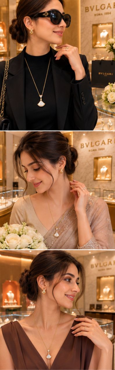 Premium Gold Finish Pendant Necklace Mother of Pearl Inspired Jewellery - PR Collection