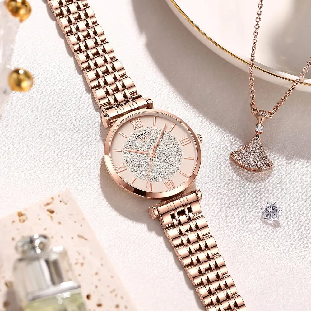 NIBOSI Rose Gold Dial Watch Women Office Party Wedding - PR Collection