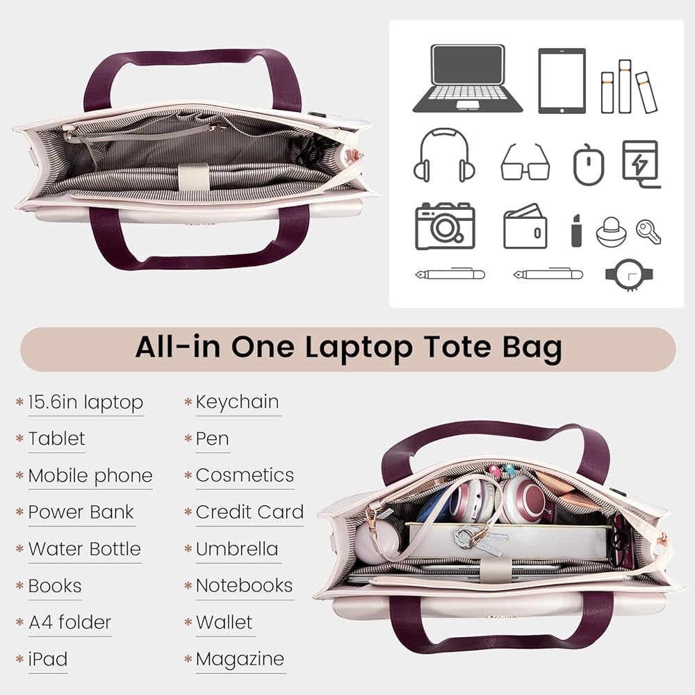 LOVEVOOK Women Laptop Tote Bag Stylish PU Leather Shoulder Bag Business - PR Collection