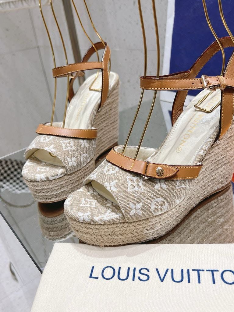 LV Helios Wedge Sandals Blue Monogram Sole Designer Women India