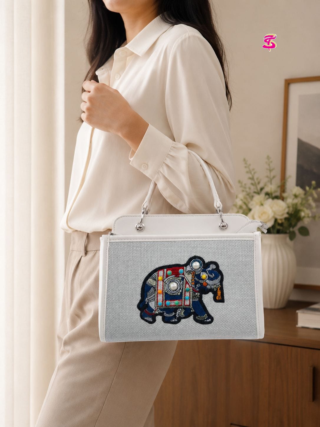 Elephant Print Sling Bag with Long Belt - PR Collection