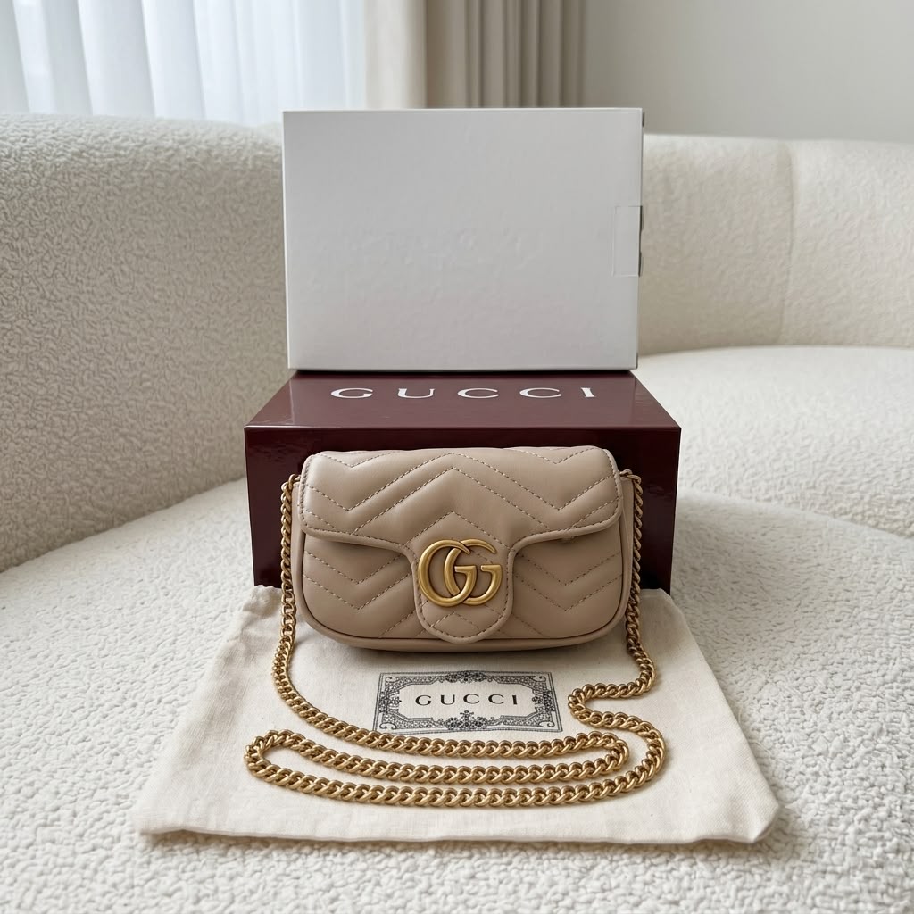 Women Mini Quilted Chain Bag Nude Gold Strap Crossbody Shoulder Luxury Bag With Box Dust Bag India