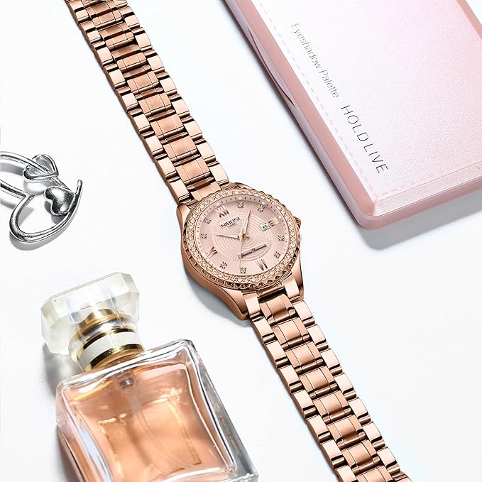 NIBOSI Women Watches Analogue Wrist Watches Watches for Women's & Girls & Miss & Ladies Rose Gold Dial Watch with Stylish Diamond