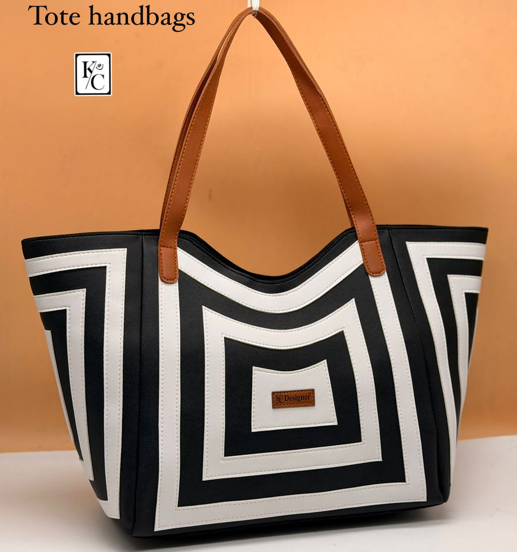 Women's Geometric Print Faux Leather Tote Bag | Multi-Compartment Shoulder Handbag
