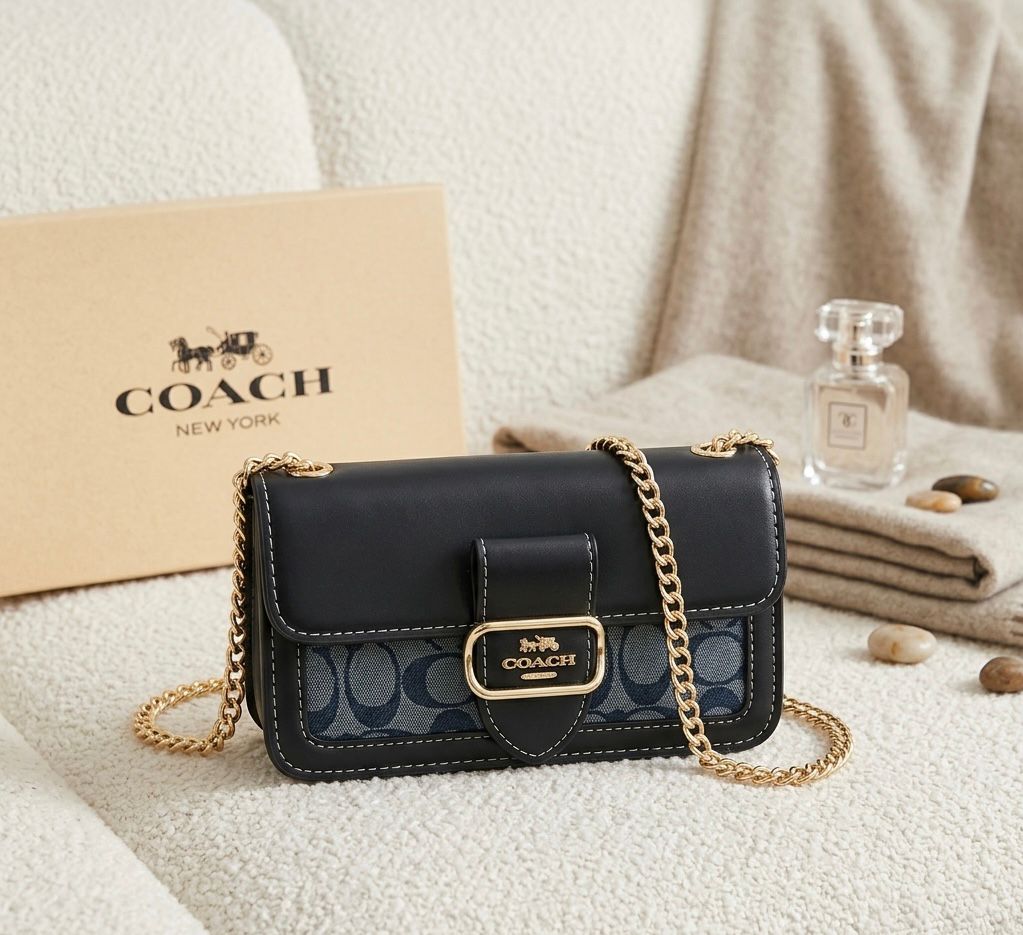 Coach Tabby Signature Canvas Shoulder Bag Black Blue Luxury Branded India