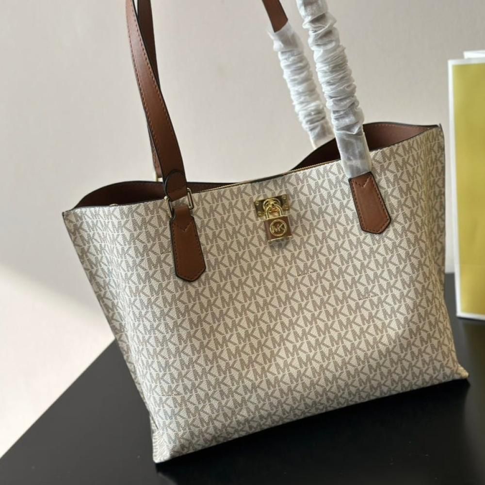 Michael Kors Ruby Large Tote Bag Coffee White With Full Branding Dust Cover - PR Collection