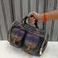 Women Fashion Boston Handbag D6 Black Rainbow Rhinestone Embellished Gold Hardware Imported Party Bag
