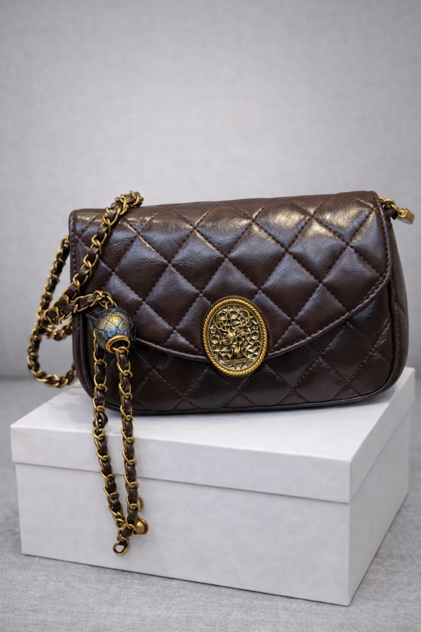 Designer Sling Handbag Metallic Brocade Gold Chain - PR Collection