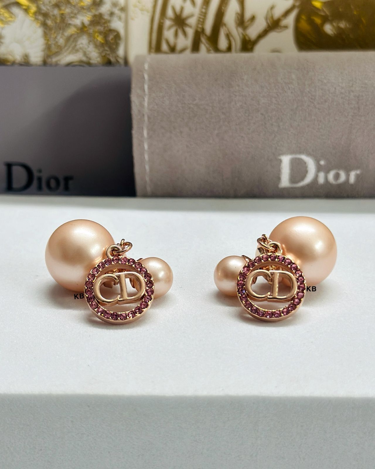 Dior Tribales Earring Pink Resin Pearl CD Signature Designer Jewellery