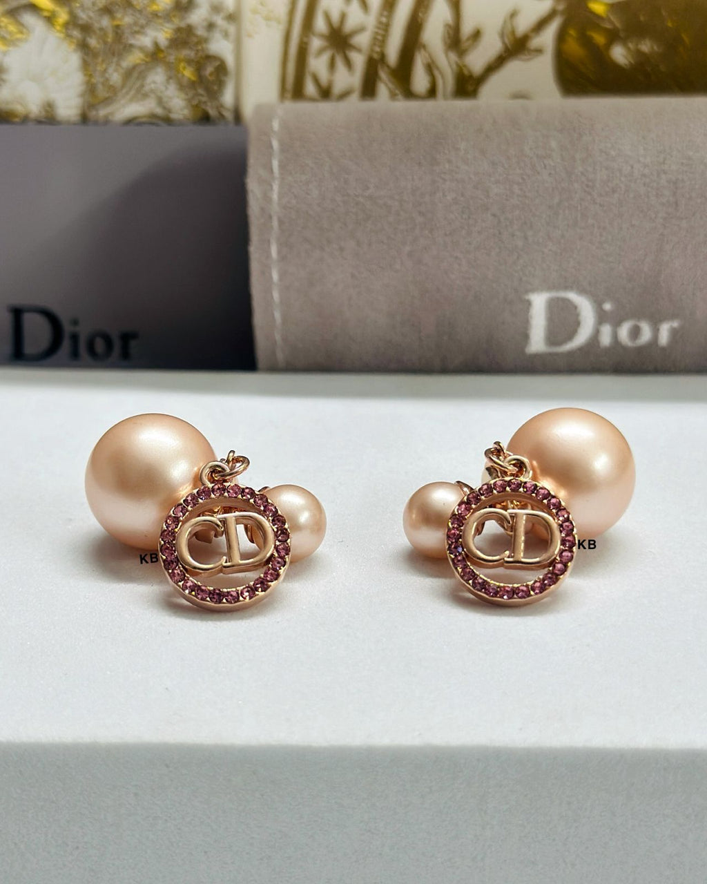 Dior Tribales Earring Pink Resin Pearl CD Signature Designer Jewellery