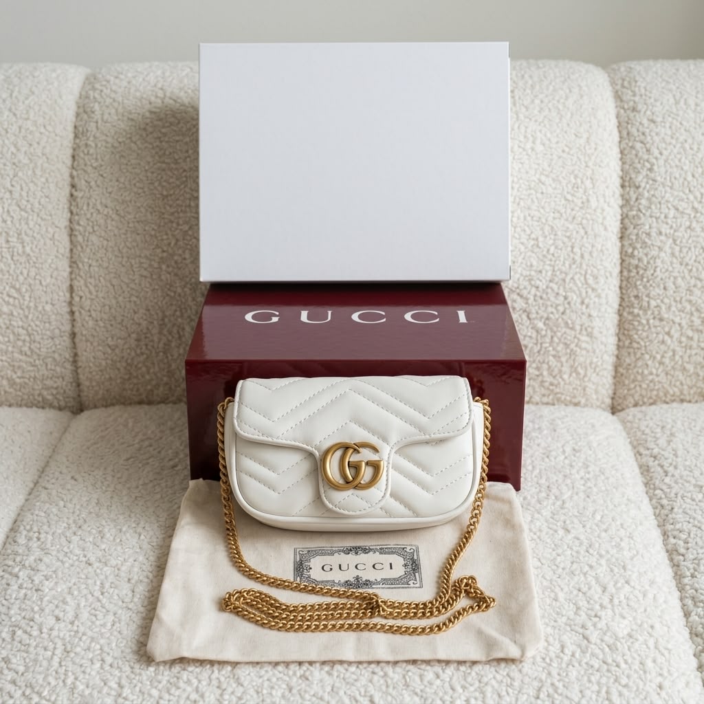 Women Mini Quilted Chain Bag White Gold Strap Crossbody Shoulder Luxury Bag With Double Box India