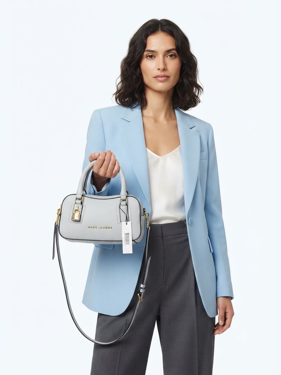 Women Pebbled Leather Satchel Bag Sky Blue Removable Strap Crossbody Handbag