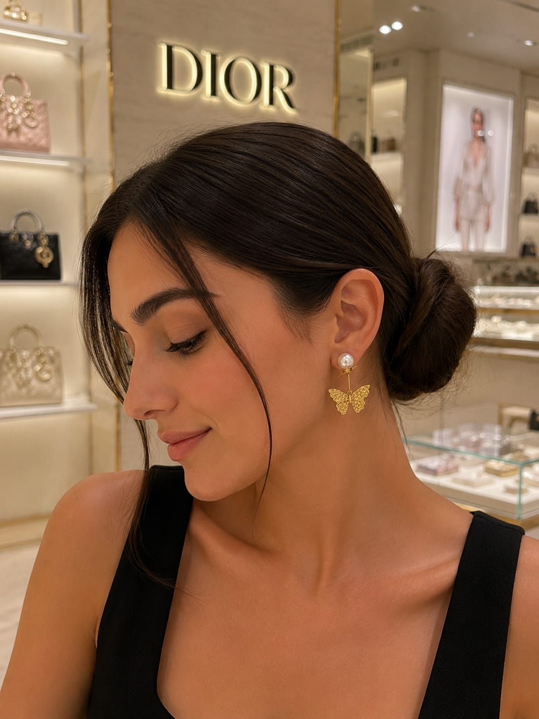 Dior Butterfly Pearl Earrings Elegant Gold Finish Jewellery - PR Collection