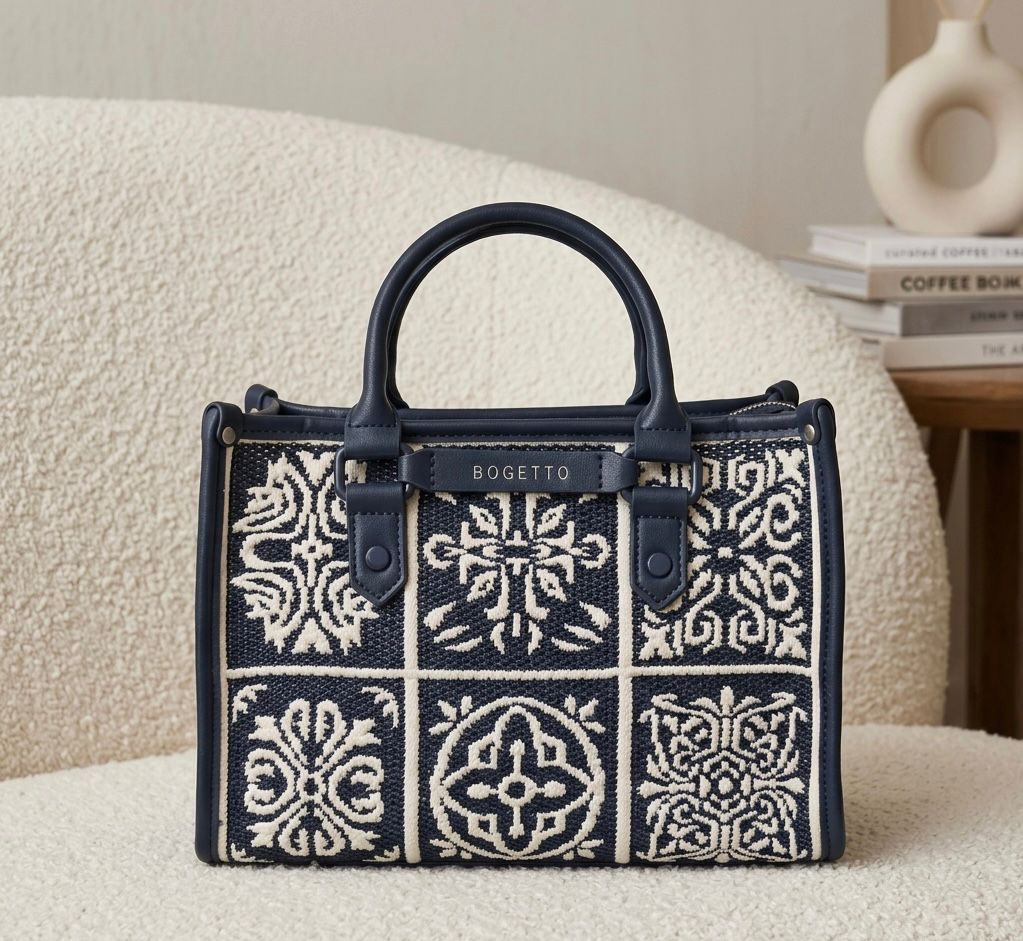 Bogetto Original Outlet Tote Bag Blue Embroidered Luxury Women India