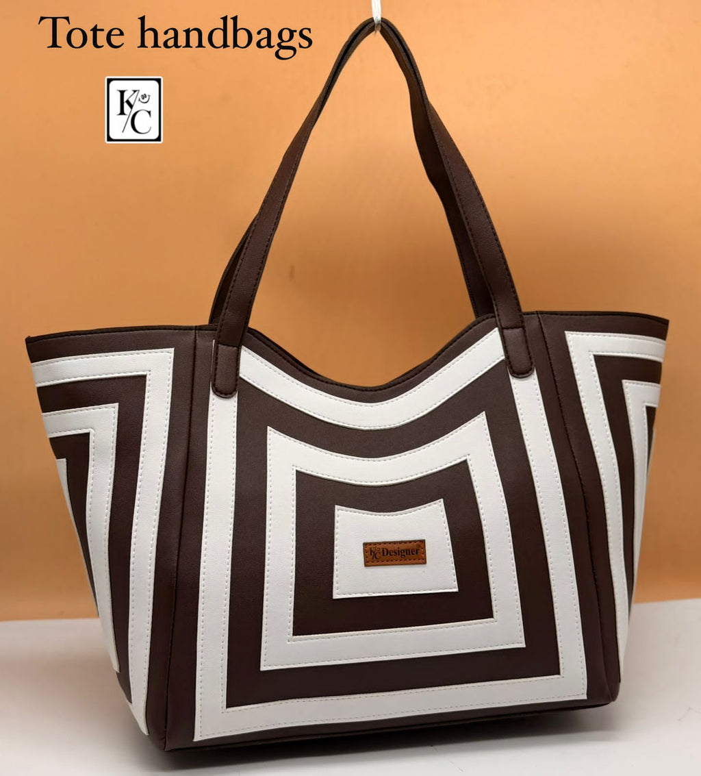 Women's Geometric Print Faux Leather Tote Bag | Multi-Compartment Shoulder Handbag